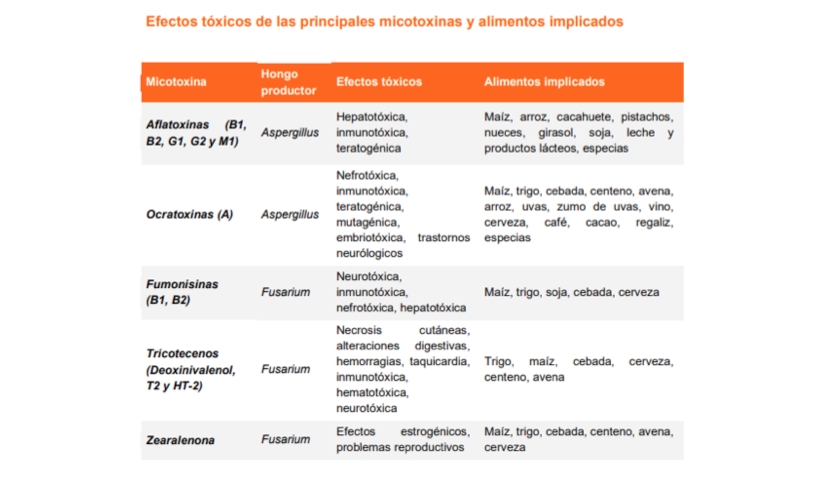 Listado de microtoxinas que propician la aparición de hongos